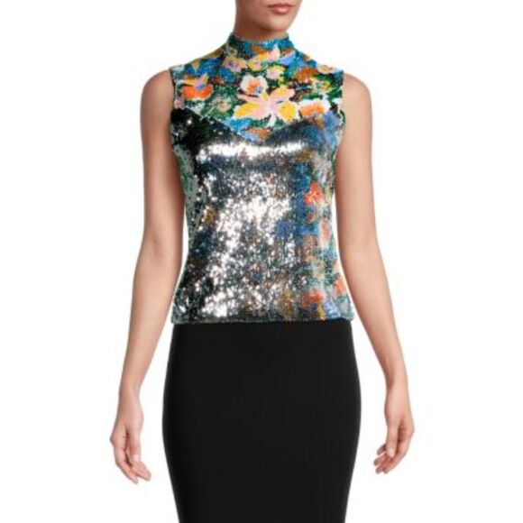 M MISSONI Reversible Sequin Floral Mockneck Top NWT Sz44‎ (US8) - Picture 2 of 6